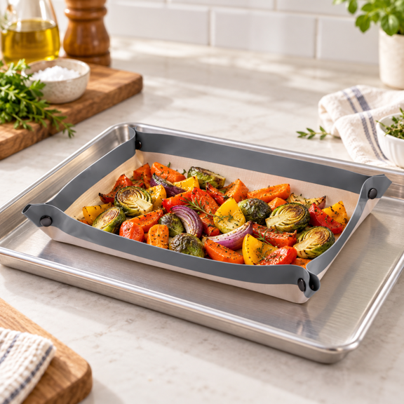 Silicone Baking Mat with Snap Lock Edges, Reusable Non-Stick Baking Pan Liner, Parchment Paper Alternative for Cookies, Roasting, Commercial and Home Kitchen Use