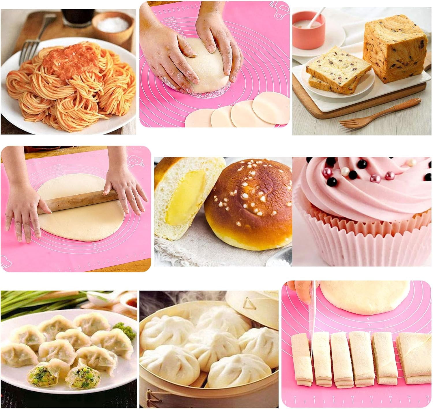 Silicone Baking Mat with Measurement, Non-Slip Rolling Mat, Non-Stick Dough Kneading Board, Fondant Mat, Bakeware Placemat
