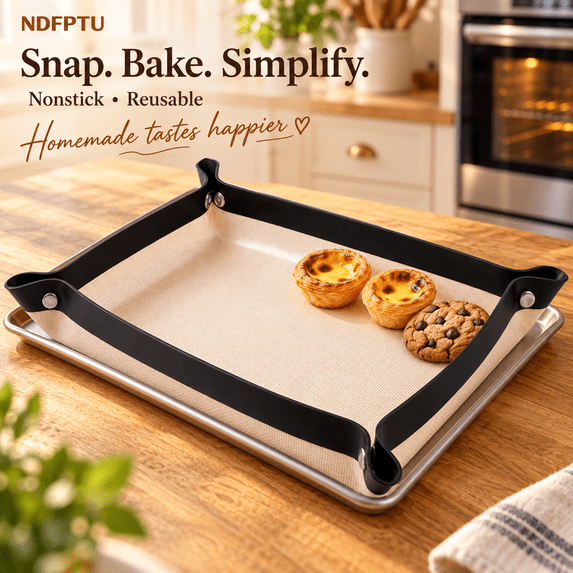 Silicone Baking Mat with Snap Corners, Nonstick Reusable Baking Sheet ...