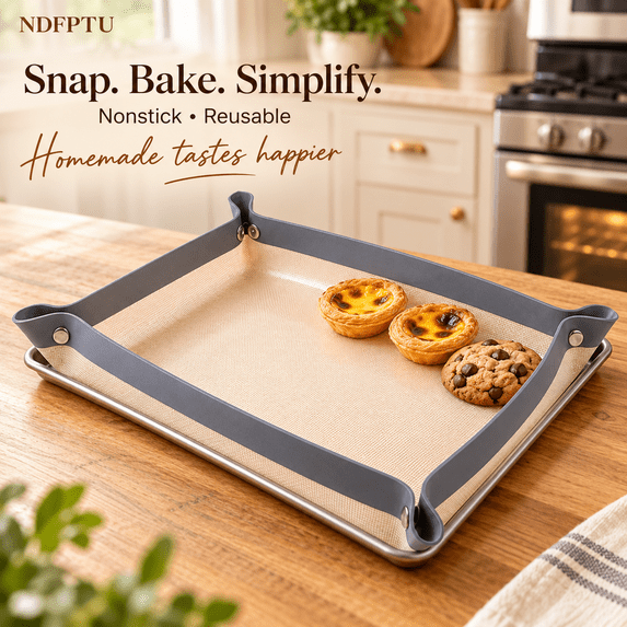 Silicone Baking Mat with Snap Corners, Nonstick Reusable Baking Sheet ...