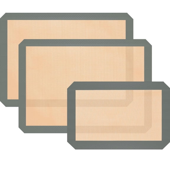 Silicone Baking Mats, 3 Pack Non Stick Reusable Baking Sheets for Cookies Macaroons Bread Pastries Pizza, Oven Safe Up to 500F, Dishwasher Safe, Gray