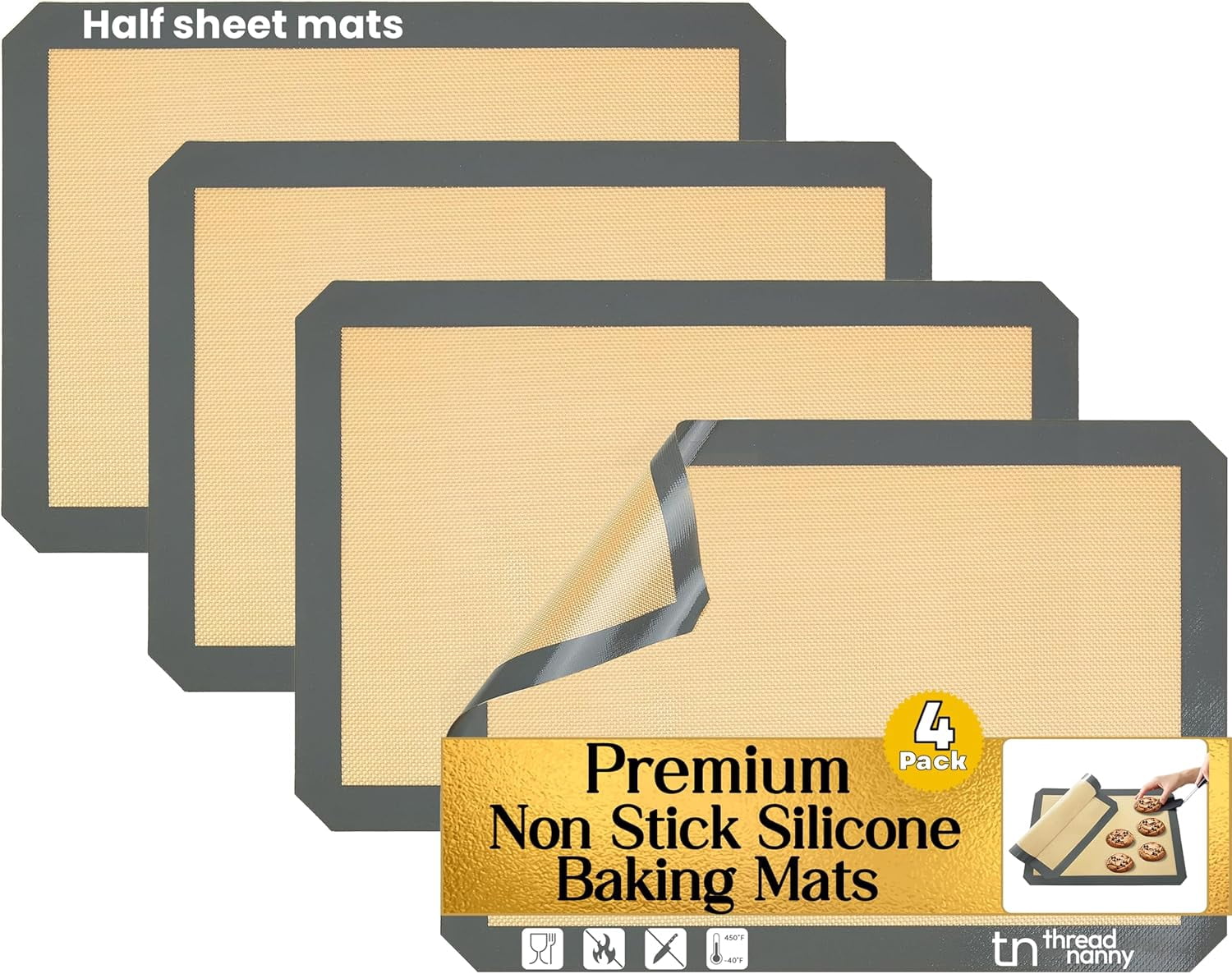 Silicone s Half Sheet Non Stick for Oven Reusable 4 Pack - Thick Heavy Duty Silicone Cookie Sheet 1/2 Size for Macaron & Pastry - Half Size Rectangular Cooking Oven Liner Pad