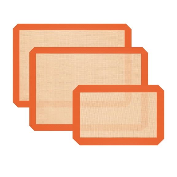 Silicone Baking Mats, Non Stick Baking Sheets for Cookies Bread Pastry, Reusable Heat Resistant Oven Liners, Eco Friendly Baking Supplies, Set of 3, Orange