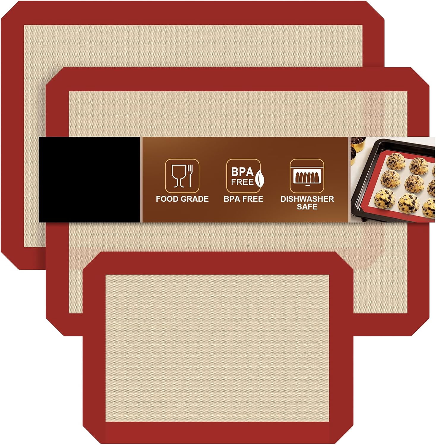 Silicone Baking Mats – Non-Stick Reusable Silicone Baking Sheets for Oven – Cookie & Macaron Mats – BPA-Free, Dishwasher Safe