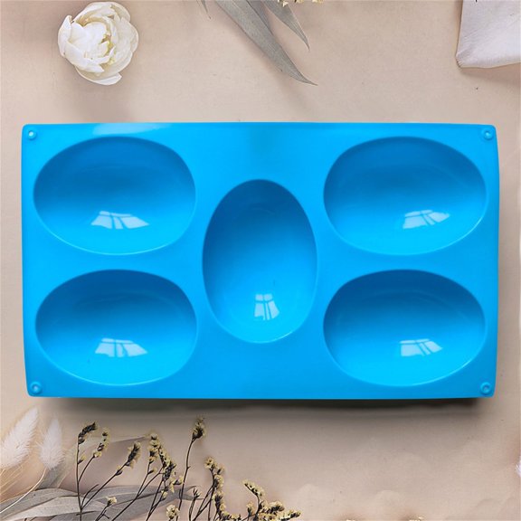 Silicone Baking Mold 5-Cavity Easter Egg Shape for Chocolate Soap Cake Candy Making Non Stick Flexible Kitchen Baking Tools DIY Craft Ice Cube Tray Party Gift Supplies