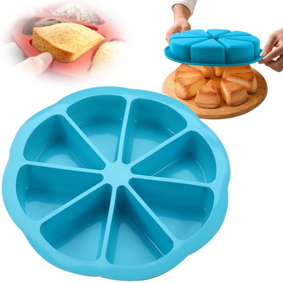 Silicone Baking Mold - 8 Cavity Triangle Cake Pan - Nonstick Flexible Mould for Cornbread Scone Soap - 24x24cm DIY Baking Tool - 1 Mold - Sky Blue
