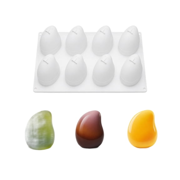 Silicone Baking Mold, Food Grade 8 Cavity Mango Shape Non Stick Easy Release, 1 Pack Reusable Mold, For Making French Mousse Pudding Fruit Cake Candy Pastry for Home Kitchen Baking Enthusiasts