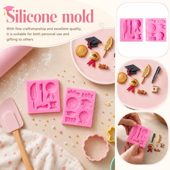 Silicone Baking Mold, Silicone Molds for Chocolate, Graduation Cake Topper, Graduation Party Decorations, 4X3.5 Inch -Grade Flexible Mold for Creating Graduation Cap, Diploma and