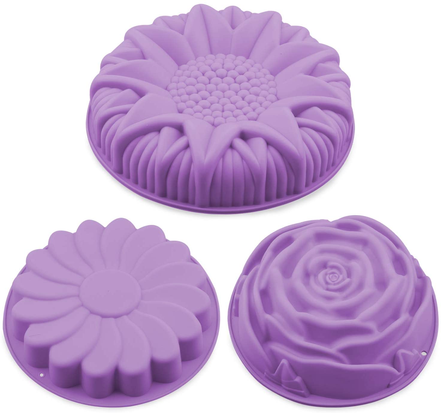 Silicone Baking Molds,3 Pack Nonstick Flower Shape Silicone Cakes Pan