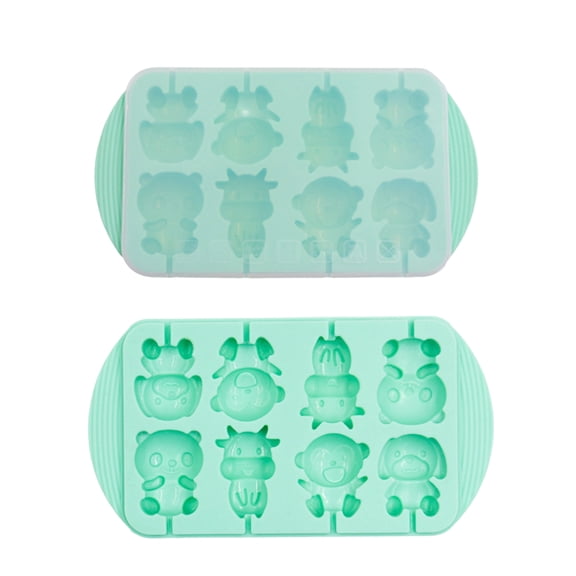 Silicone Baking Molds, Cake Pop Molds, 8 Animal Cavities, 7.7*4in, Chocolate Silicone Molds, Panda Rabbit Monkey Cow, Lollipop Sticks, Turquoise, 1 Pc, Birthday Party Treats