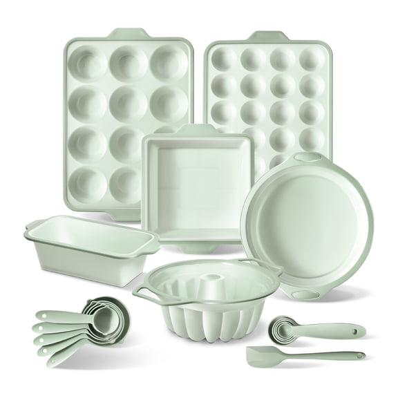 COOK WITH COLOR 17-Pc Silicone Baking Set, Non Stick Baking Pan Set with Sturdy Metal Frame, Sage
