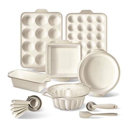 COOK WITH COLOR Silicone Baking Pans, 17-Piece Non-Stick Pan Set with Metal Frame, Taupe