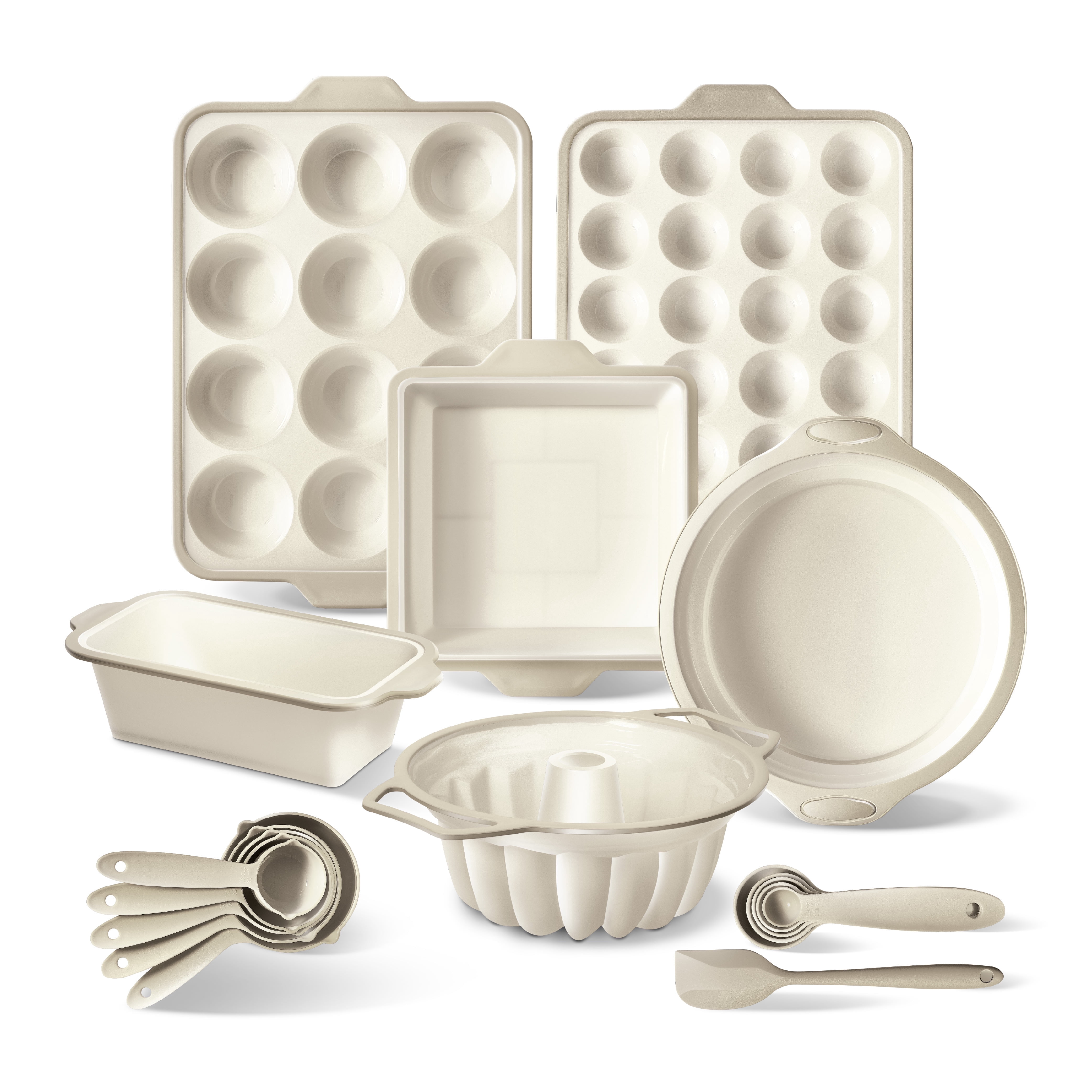 COOK WITH COLOR 17-Pc Silicone Baking Set, Non Stick Baking Pan Set with Sturdy Metal Frame, Taupe