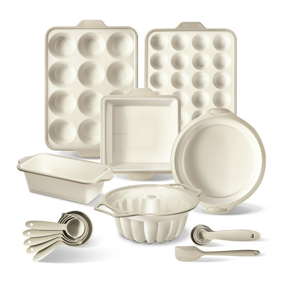 COOK WITH COLOR Silicone Bakeware Set, 17-Pc, Non-Stick Baking Pans with Metal Frame, Taupe