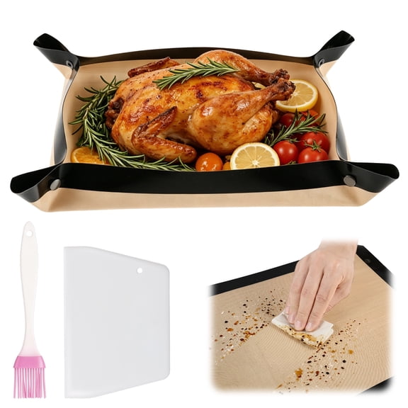 Silicone Baking Pastry Dough Mat - with Scraper and Brush, Nonstick Kitchen Counter Kneading Board, Thick Reusable Pie Cookies Pizza Fondant Making Matt