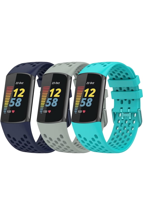 Silicone Bands Compatible with Fitbit Charge 5 Bands for Women Men, Adjustable Breathable Soft Silicone Sport Replacement Watch Band Straps Wristbands Bracelet for Charge 5 Fitness Tracker