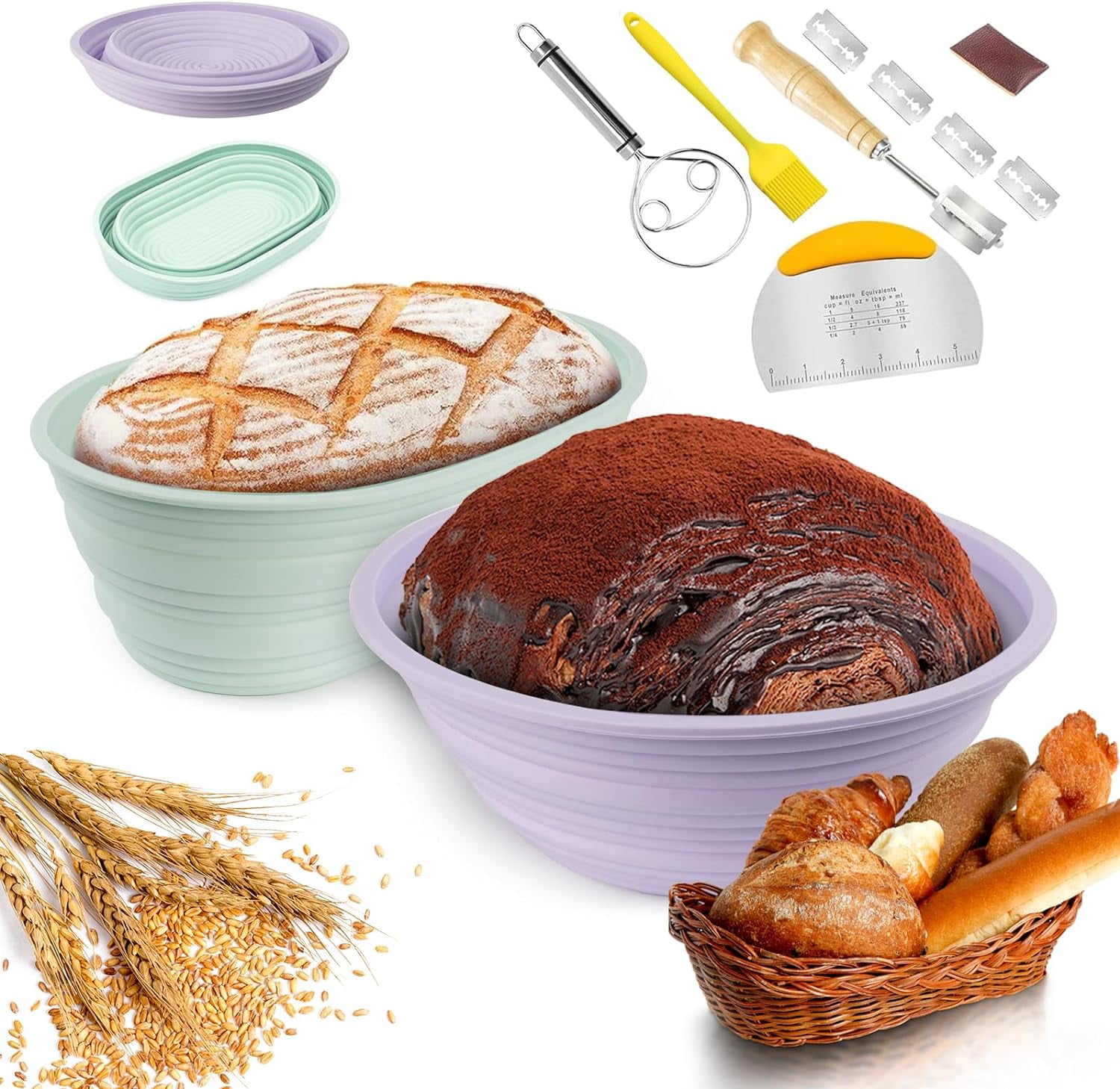 Silicone Bread Proofing Baskets 9” Round & 10” Oval