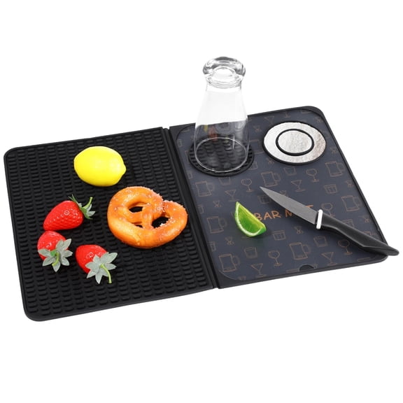 Foldable Silicone Bar Mat with Prep Zones - Heat Resistant Non-Slip Drying Mat | Cocktail & Coffee Station, Portable Cutting Board & Counter Protector