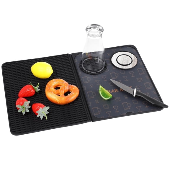 Foldable Bar Mat with Prep Zones  Heat-Resistant Non-Slip Silicone Drying Mat for Cocktail & Coffee Stations, Portable Counter Protector with Removable Cutting Boards, 18.1" x 11.9"