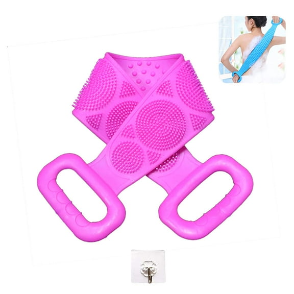 Silicone Bath Body Brush NOSUBO Back Cleaning Exfoliating Body Scrubber Bath Shower Towel Silicone Body Wash Scrubber Belt for Men and Women(Pink)
