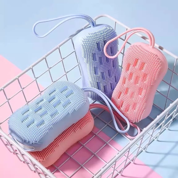 Silicone Bath Brush, 2-in-1 Exfoliating Body Scrubber, Soft Silicone Loofah Sponge with Lanyard, Shower Brush for Deep Cleansing & Gentle Exfoliation, Reusable Bath Tool