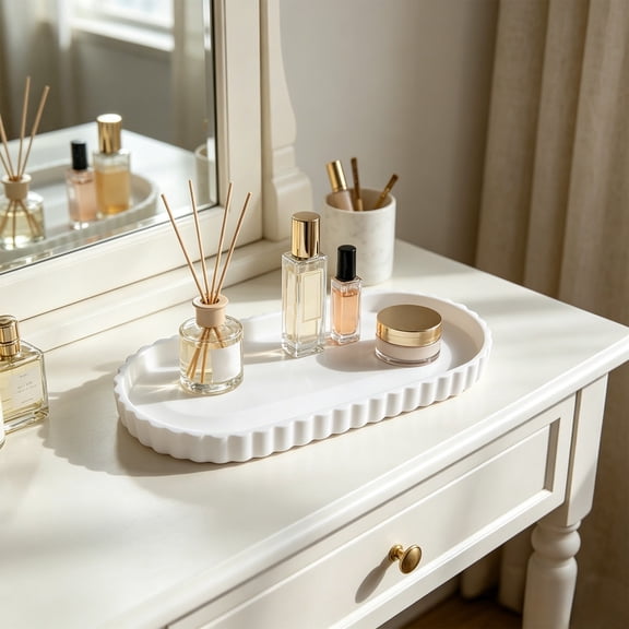 Silicone Bathroom Vanity Tray Decorative Oval Sink Organizer Heat Resistant Non Slip Countertop Storage Tray Perfume Soap Jewelry Key Catch All Dish for Kitchen Bathroom