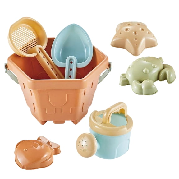 Silicone Beach Toys - Modern Baby Beach Toys Travel Friendly Beach Set Silicone Bucket, Shovel, Sand Molds, Beach Bag Silicone Sand Toys for Toddlers, Kids - Beige