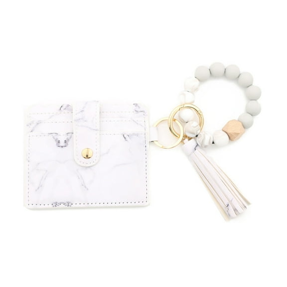 Silicone Bead Cards Bag Keychain Silicone Bead Bracelet Keychain Beaded Wrist Chain Wallet Keychain with Tassel Pendant PU Cards Purse Key Rings for Women Car Keys and Handbag Type 6