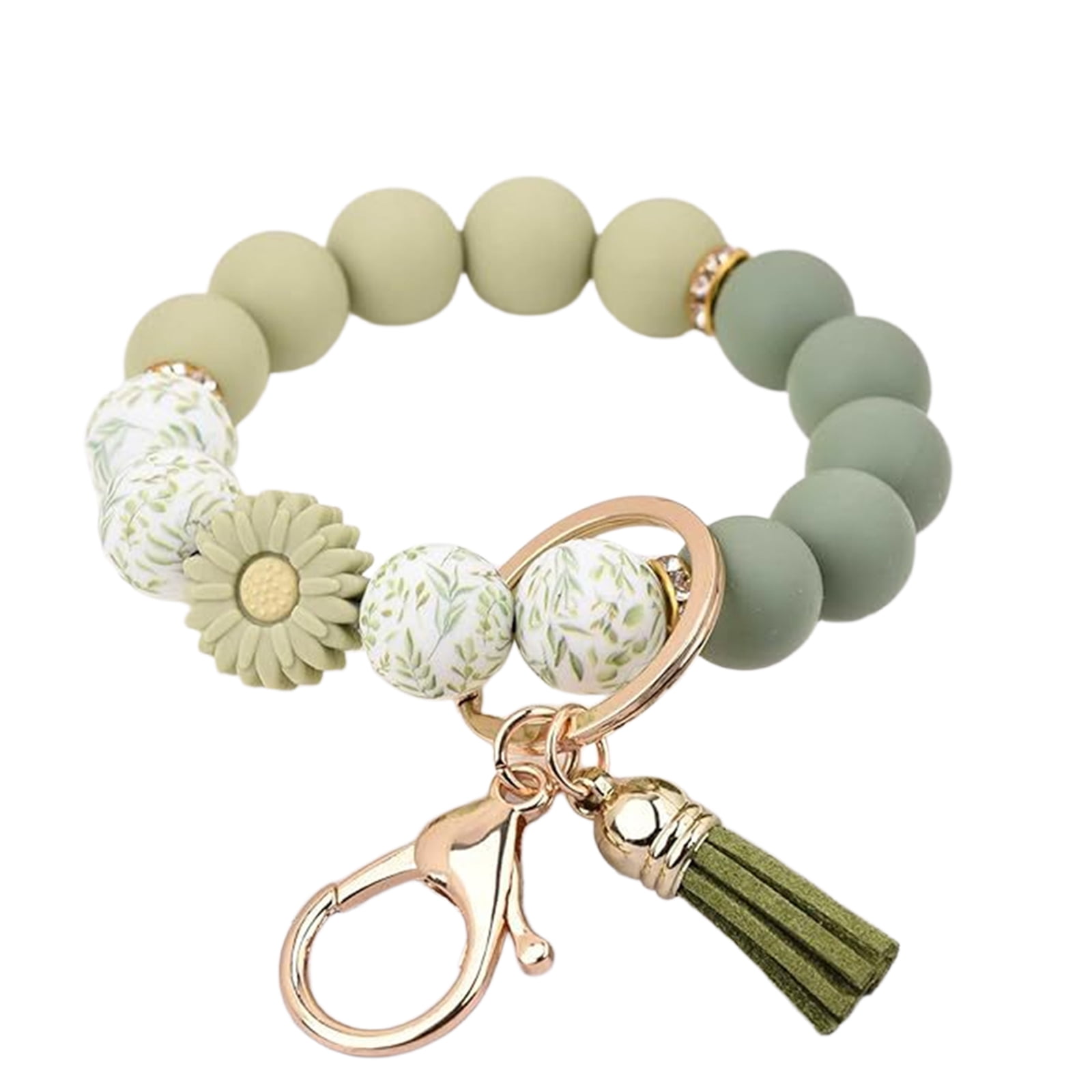 Silicone Beaded Bracelet Keychain Wristlet Key Ring Bangle Chains for ...