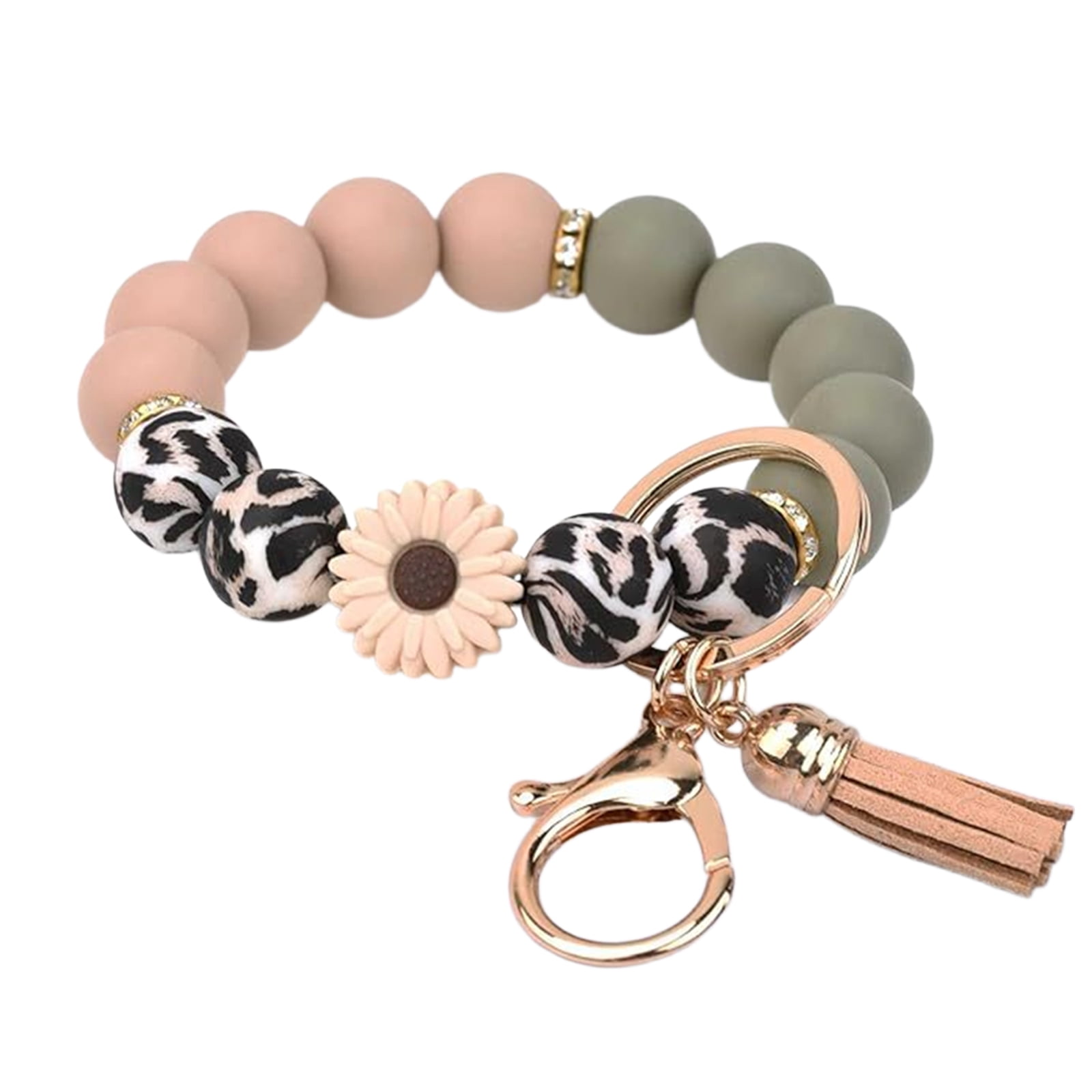 Silicone Beaded Bracelet Keychain Wristlet Key Ring Bangle Chains for ...