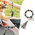 thumbnail image 1 of Stylish Silicone Beaded Bracelet Keychain Ornament with European PU Tassel Hand Chain & Key Ring for Everyday Use, 1 of 7