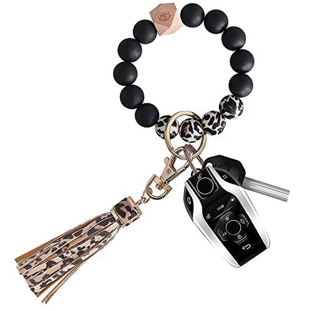 Silicone Beaded Keychain Bracelet, Car Keychains Key Ring Bracelet for  Women 