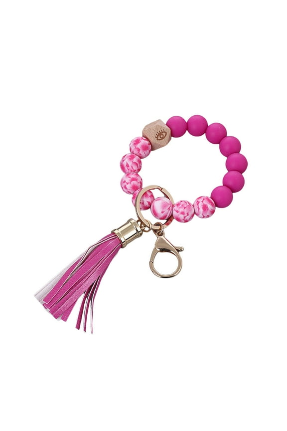 Silicone Beaded Keychain Wristlet Key Ring Bracelet With Leather Tassel Stylish Accessory For Women Handbag Car Keys