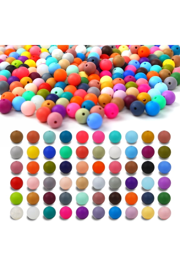 300pcs 12mm silicone beads bulk, 60 vibrant colors focal beads for keychain making, DIY jewelry, necklace, bracelet crafts, mixed color