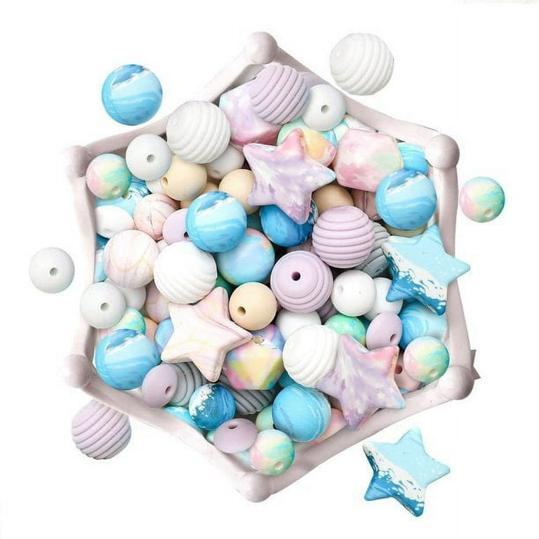 Silicone Beads Bulk 100PC Starry Sky Printing Series Silicone Beads Kit DIY  Jewelry Nursing Necklace Accessories 