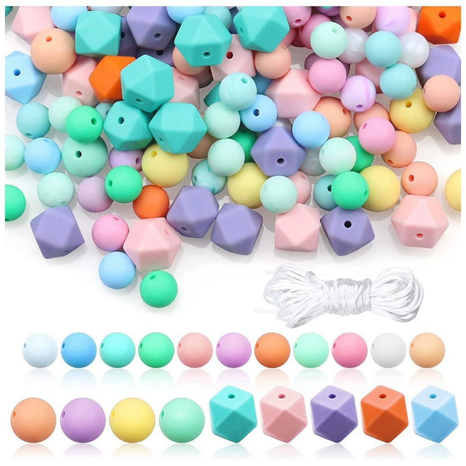 Silicone Beads, Silicone Loose Beads for Keychain Making Round Rubber Beads Polygonal for DIY Necklace Bracelet Jewelry, Women's, Size: One size