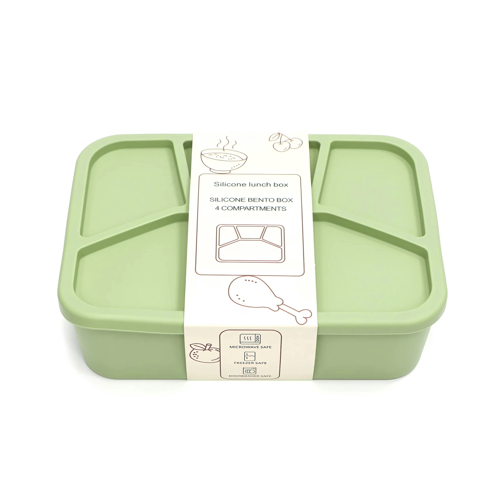 Silicone Bento Box, Four Compartments, Reusable Silicone Lunch Box ...