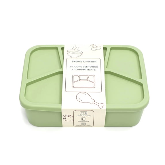 Silicone Bento Box, Four Compartments, Reusable Silicone Lunch Box ...