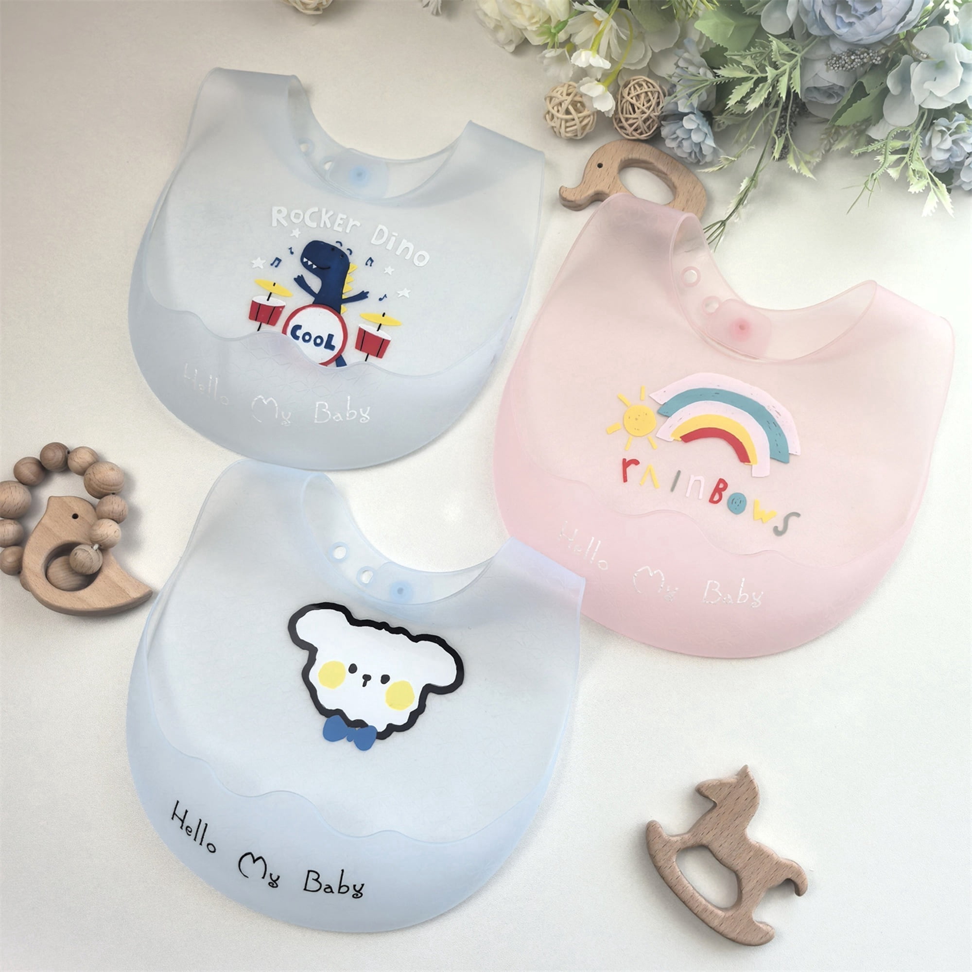 GOLDCOLIN Silicone Bibs for Babies Toddler Set of 3, BPA Free, Soft Adjustable Waterproof Bibs for Feeding Essentials