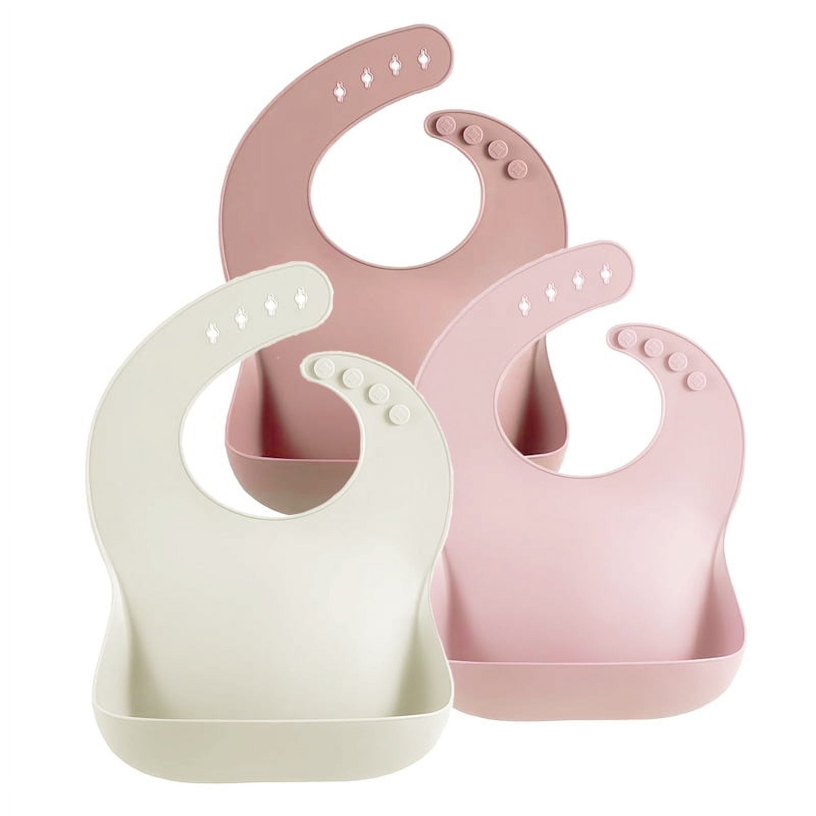 Silicone Bibs for Babies Toddlers Girls, Adjustable Waterproof BPA Free Soft Durable Bibs for eating with Large Pocket Food Catcher