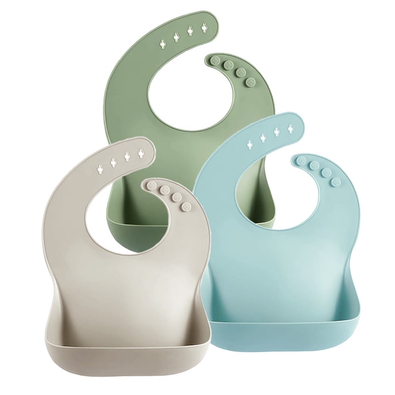 Silicone Bibs for Babies Toddlers Girls, Adjustable Waterproof BPA Free Soft Durable Bibs for eating with Large Pocket Food Catcher