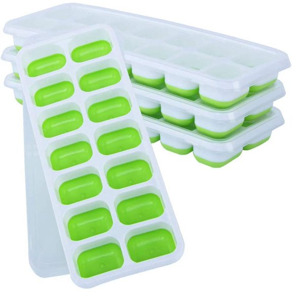 Silicone Bins Covered Ice Molds 4Pc With 14 Set Plastic Tray Cubes Stackab Flexible Ice Rubber KitchenDining & Bar