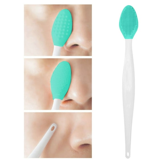 Silicone Blackhead Brush, Blue, 3 Pcs - Reusable Pore Scrubber Double Soft Silicone Pore Brush Nose Exfoliator Scrubbing Cleaning Beauty Tool Smooth Skin Long Handle Nasal Blackhea Makeup Organizers
