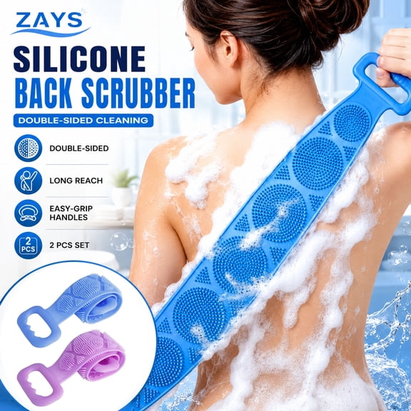 Silicone Body Scrubber 2 Pack Double Sided Back Exfoliator Shower Strap Bath Brush Massage Washer Hygienic Durable Easy Clean Flexible Loofah for Women Men Blue Purple 23.6 Inch