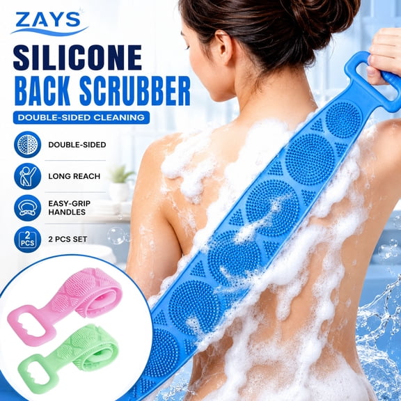 Silicone Body Scrubber 2 Pack Double Sided Back Exfoliator Shower Strap Bath Brush Massage Washer Hygienic Durable Easy Clean Flexible Loofah for Women Men Blue Purple 23.6 Inch