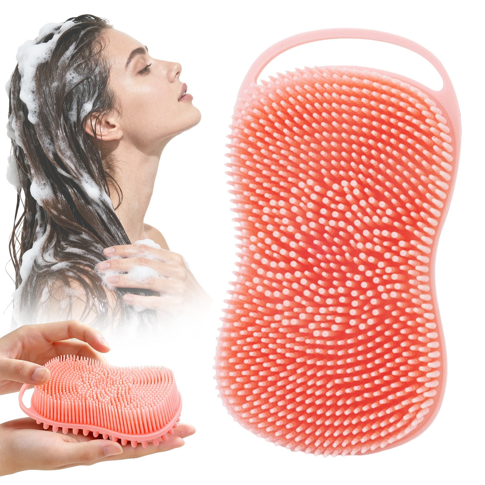 Silicone Body and Scalp Brush Dual-Sided Shower Scrubber with Loop ...