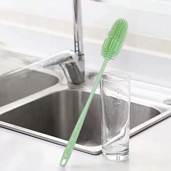 Silicone Bottle Brush,11 Inch Long Handle Water Bottle Cleaner,Household Cup Brush for Hydro Flasks, Tumblers, Glassware, Vases,Coffee Mugs,Narrow Neck Containers-Green