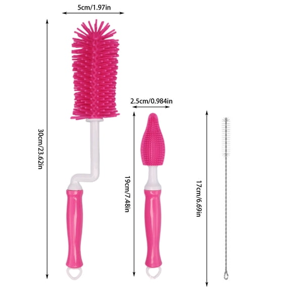 Silicone Bottle Brush, 360° Rotating Baby Bottle Cleaner Brush Set with Nipple Brush Straw Brush, Extra Long Handle Bottle Brush for Cleaning Baby Bottles, Breast Pumps, Detachable