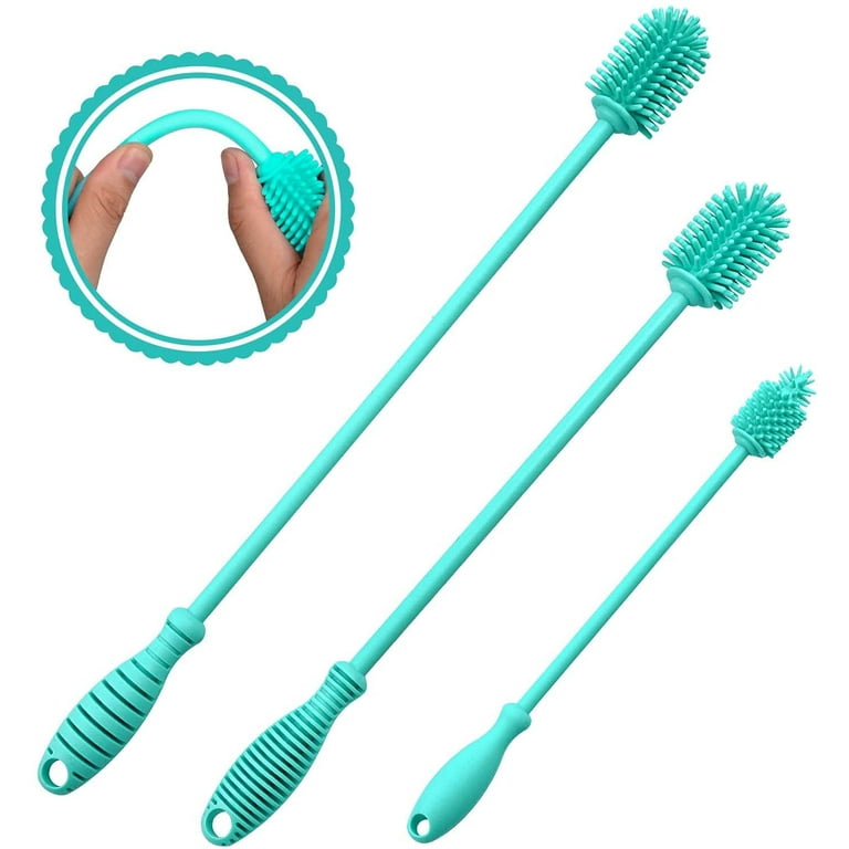 Silicone Bottle Brush Cleaner Set of 3 Long Handle Bottle Cleaning Brushes for Narrow Neck Containers Water Bottles Thermos Hydro Flasks Coffee