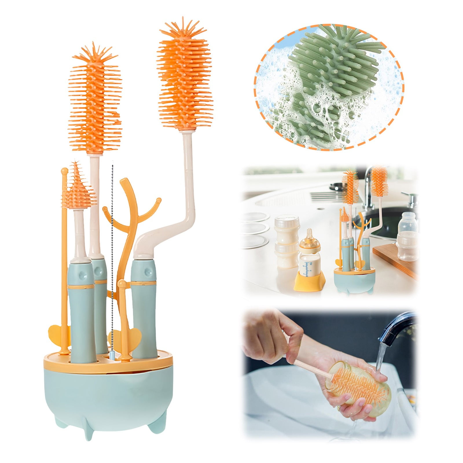 Silicone Bottle Cleaning Brush Flatware over The Toilet Rack Wooden
